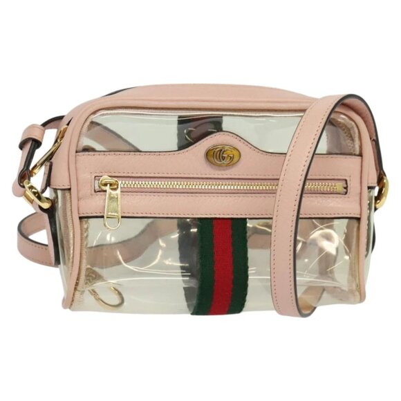 GUCCI Web Sherry Line Shoulder Bag Vinyl Clear Red Green 517350 Auth ki5631AV - Picture 1 of 16